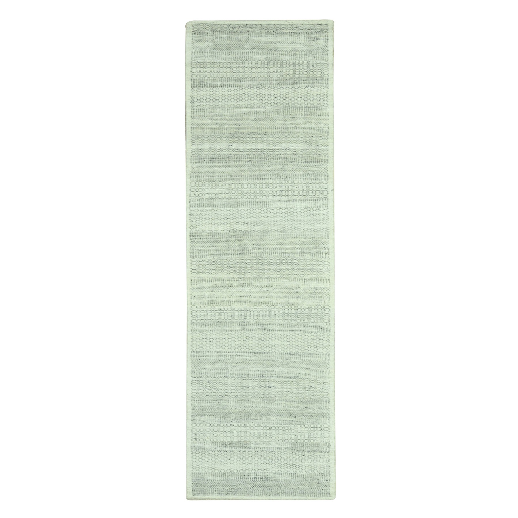 Misty Gray, Oxidized and Distressed Grass Design with Exposed Warps, 100% Wool, Hand Knotted, Runner, Oriental Rug